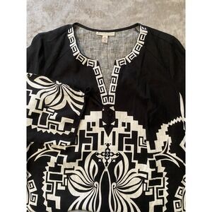 NWT JM Collection Tunic Shirt Womens 18W Black Linen Ipanema Tribal Boho Vacay